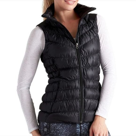 Athleta Women's Black Nylon Shell Puffer Downalicious Deluxe Vest Size M 2987 - Picture 2 of 13
